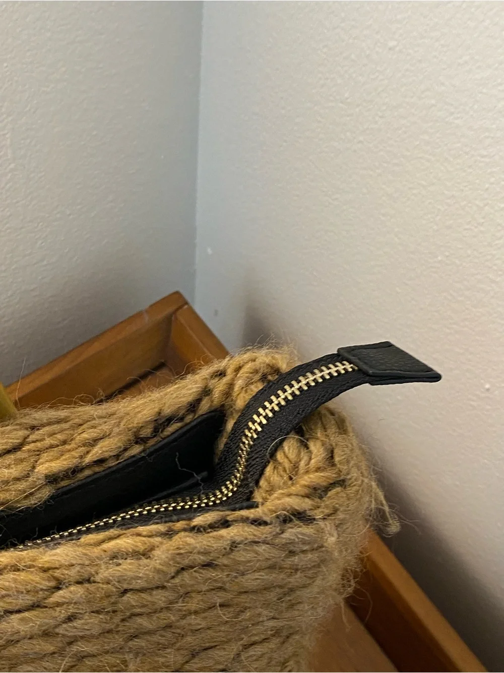 Stefanel Camel Knit Tote with Black Leather Handles